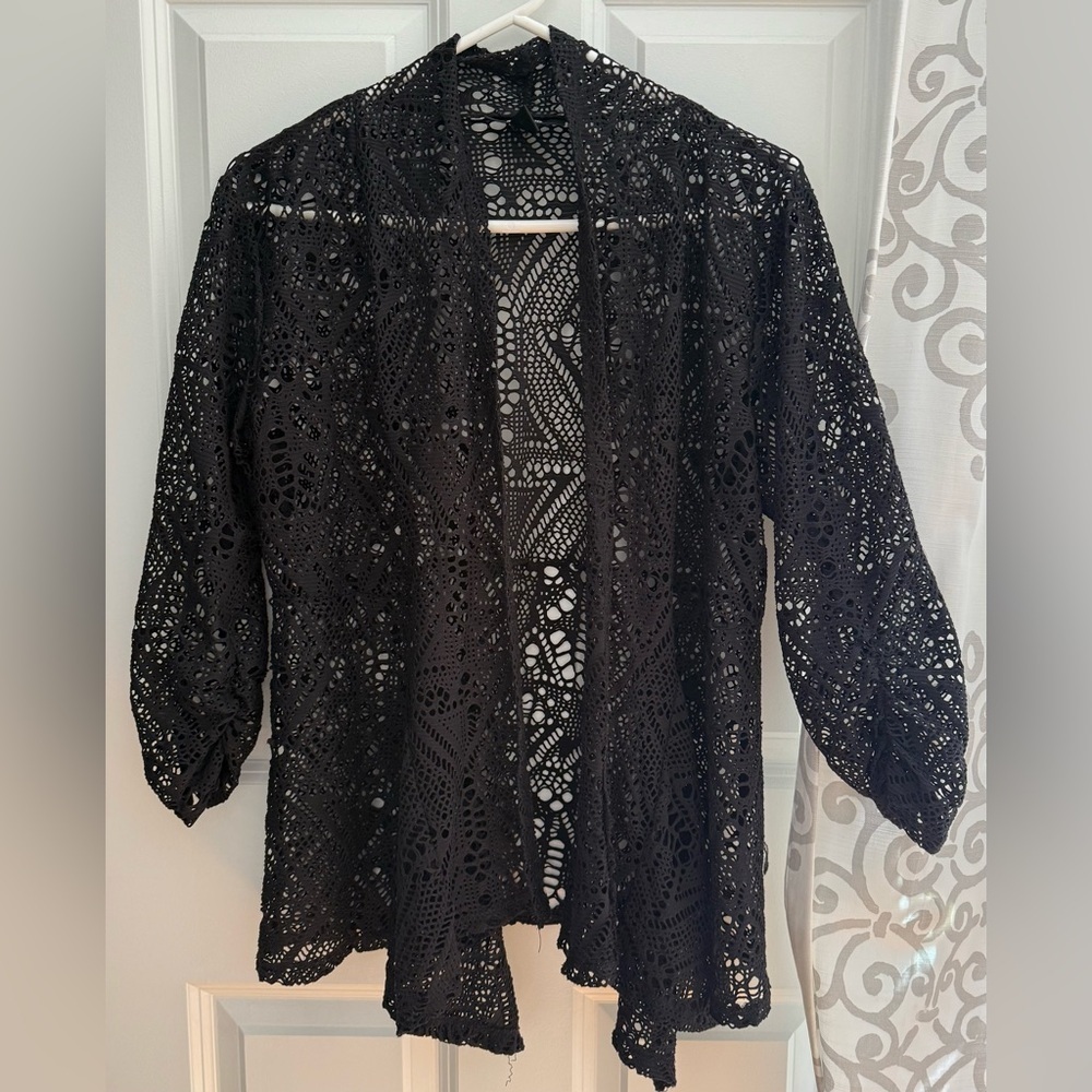 Style & Co Black Crochet Open Sweater M